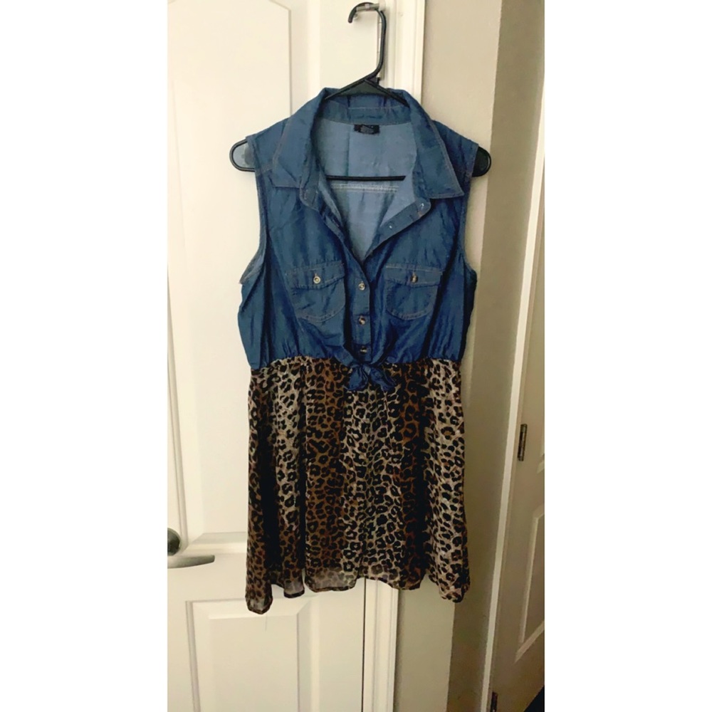Dark denim/ cheetah print skirt dress